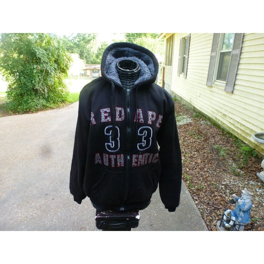 Red Ape Black Authentic Lined Sweatshirt with Hoodie  Size Large